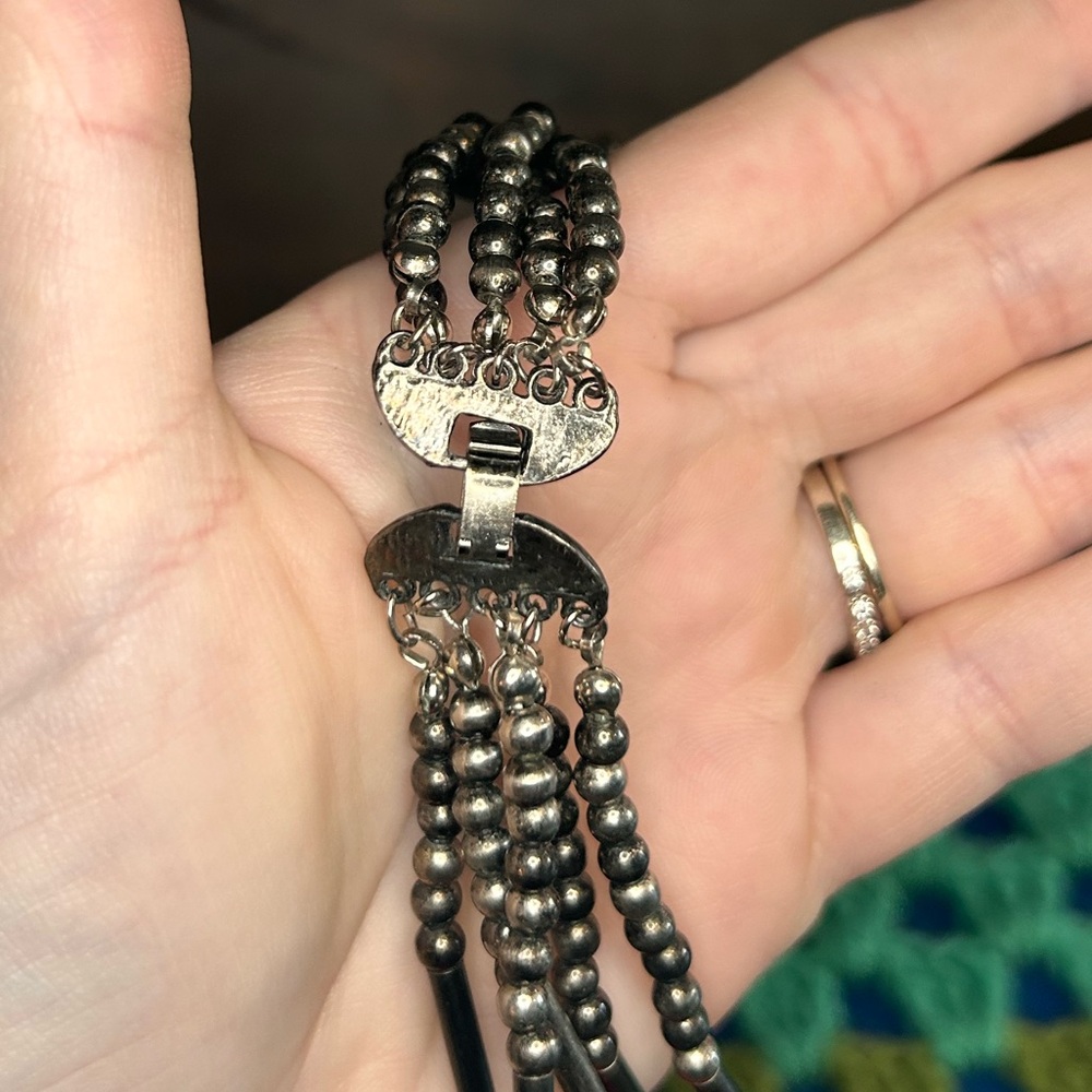 Vintage One Of a Kind Gunmetal Grey Beaded (Looks like Hemotite) Necklace 24" - Picture 4 of 5